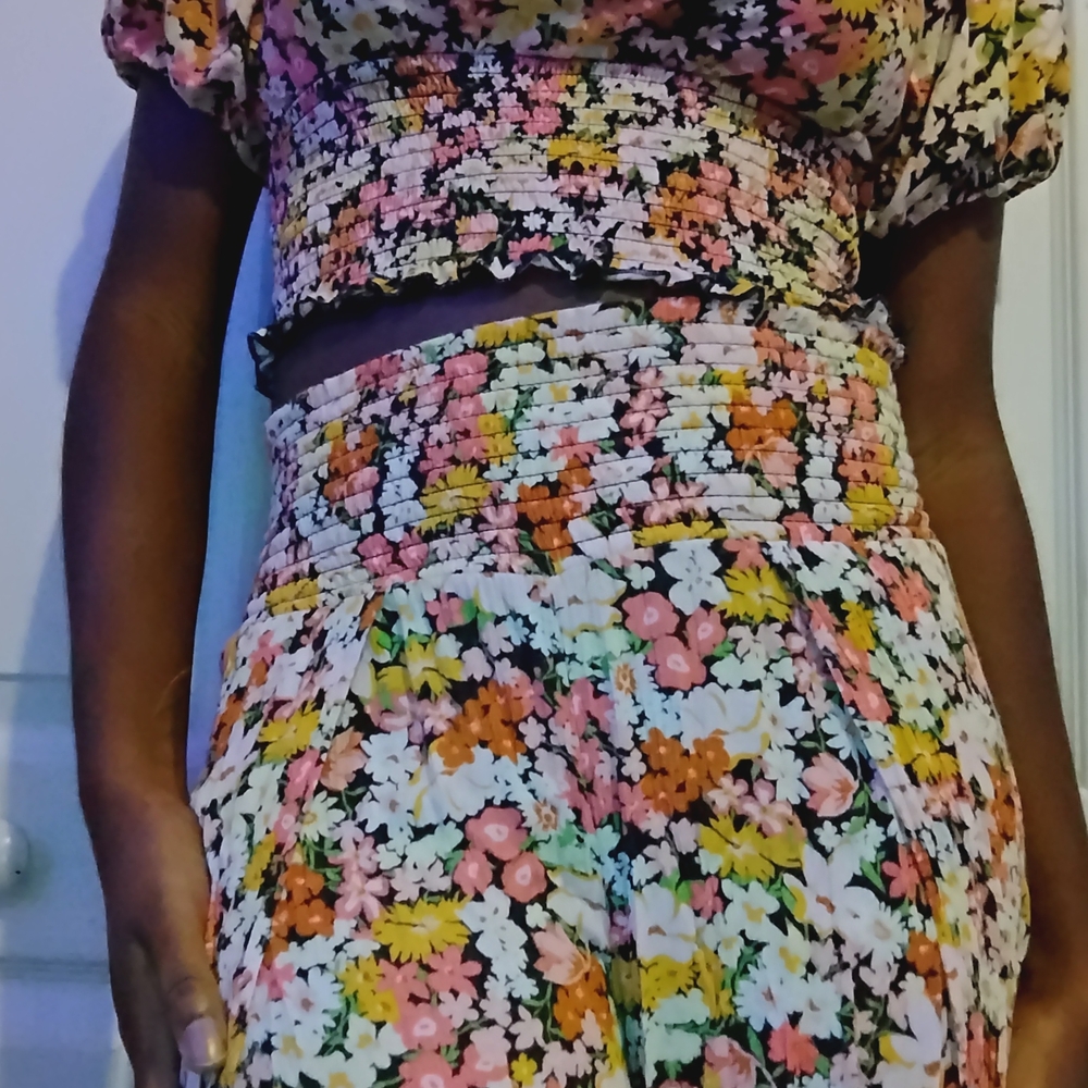 Billabong Floral Smocked Pants - Pink, Orange, Yellow